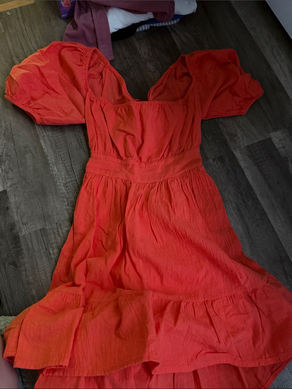 Women's Puff-Sleeve Red Casual Midi Dress